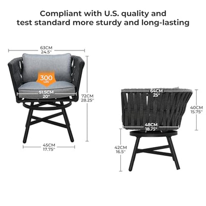 Grand patio 9-Piece Outdoor Dining Set for 8, Patio Dining Furniture Set for 8 Swivel Rope Wicker Chairs & 1 Expandable Rectangular Dining Table, Dark Grey