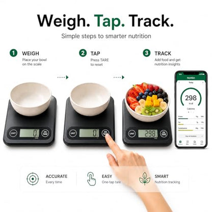 URAMAZ Food Scale with Nutritional Calculator, Digital Food Scales for Kitchen Scale Grams and Ounces, Smart Food Weight Scale for Weight Loss, 20 Nutrients Tracking, Diet, Calories, Meal Prep, 11lb