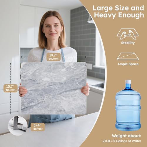 Diflart Natural Marble Stone Cutting Board for Kitchen, 16x20 Inch, Gray with White Veins, Marble Slab Pastry Board Large with Non Slip Feets for Baking, Cheese, Charcuterie, Pack of 1 Pcs