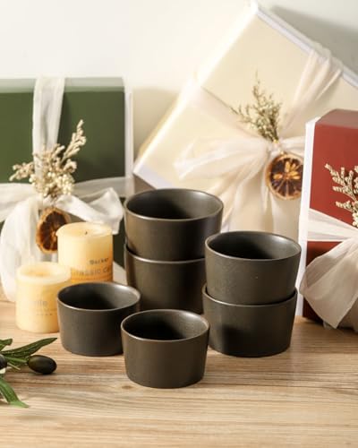 Tikooere Ramekins 4 oz,Oven Safe Small Ramekins for Creme Brulee,Souffle,Black Ramkeins for Baking,Ceramic Mini Ramkeins Set of 6,Custard cups for Kitchen,Matte Black