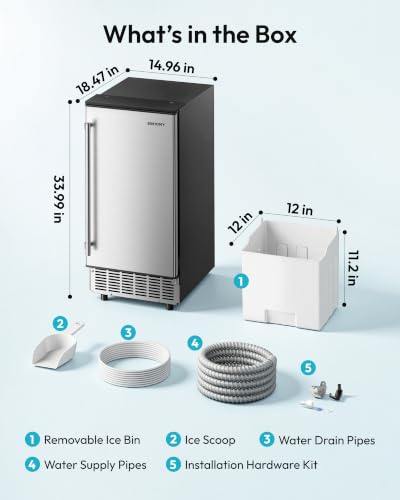 EUHOMY 15" Under Counter Ice Maker, 90lbs/24H, 24lb Bin, Gravity Drainage