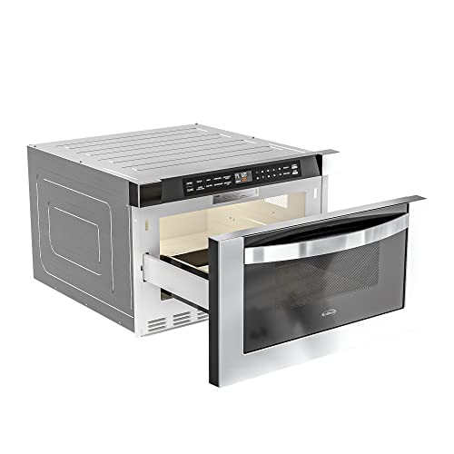 KoolMore 24 Inch Stainless-Steel Microwave Drawer with 1.2 cu. ft. Capacity, 1000W Power with 10 Custom Cooking Levels, Memory, and Timer Functions, Wall-Mounted with Flat Bottom (KM-MD-1SS)