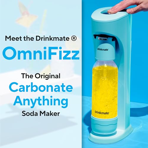 Drinkmate OmniFizz Sparkling Water Maker & Soda Streaming Machine | Carbonates Any Drink | VALUE KIT | Includes Two 60L CO2 Cartridges + One BPA-Free Bottle (Arctic Blue)