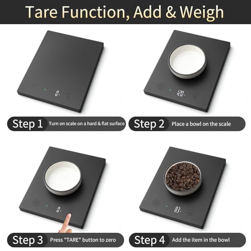 Homebuds 22lb/10kg Food Scale, Precision 0.1oz/1g by Our Professional Scale Factory Since 2001, Kitchen Scales Digital Weight Grams and Ounces for Cooking and Baking, LED, 3*AAA Batteries, Black