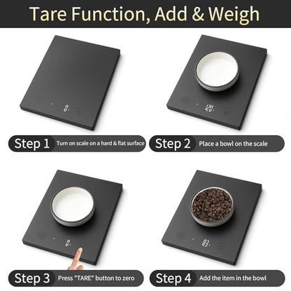 Homebuds 22lb/10kg Food Scale, Precision 0.1oz/1g by Our Professional Scale Factory Since 2001, Kitchen Scales Digital Weight Grams and Ounces for Cooking and Baking, LED, 3*AAA Batteries, Black