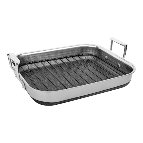 LIVWELL DiamondClad 12 X 14- Inch Hybrid Nonstick Roasting Pan with Rack | Stainless Steel, PFOA & PFAS-Free | Oven, Dishwasher & Metal Utensil Safe