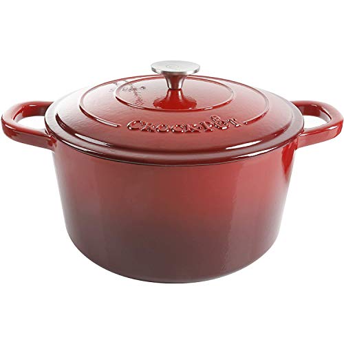 Crock-Pot Artisan 3-Quart Round Enameled Cast Iron Dutch Oven – Gradient Red, Durable Heavy-Duty Cookware for Slow Cooking, Roasting, Baking with Lid