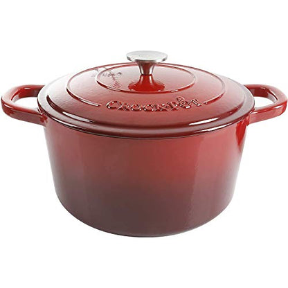 Crock-Pot Artisan 3-Quart Round Enameled Cast Iron Dutch Oven – Gradient Red, Durable Heavy-Duty Cookware for Slow Cooking, Roasting, Baking with Lid