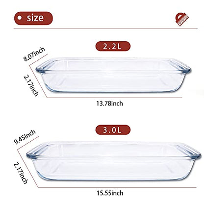 TIBLEN 2-Pack Glass Baking Dishes – 102 oz & 75 oz (2.2 L + 3.0 L) Large Oven-Microwave-Freezer Safe Borosilicate Glass Bakeware for Cooking & Food Storage