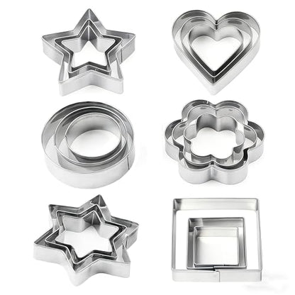18 Pieces Metal Cookie Cutters, Stainless Steel Molds Flower Square Heart Round Star Shapes for Home Holiday Mother's Day