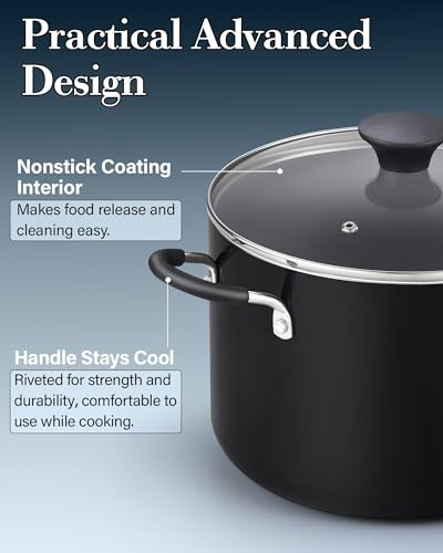 Cook N Home Nonstick Stockpot with Lid 8-QT, Professional Deep Cooking Pot Canning Cookware Stock Pot with Glass Lid, Black