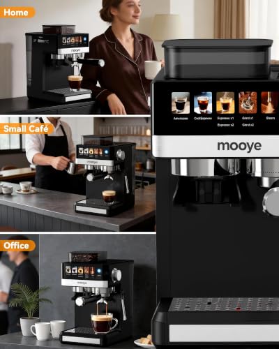 Mooye Espresso Machine with Grinder, 20 Bar Coffee Maker with Milk Frother