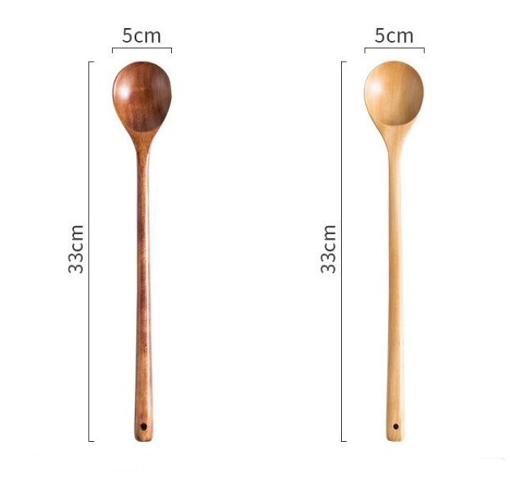 Wood Cooking spoon, 2PCS 13 inches Long Handle Spoons for Mixing,Tasting Stirring food, Large Wooden Cooking Utensils for Cooking and Crafts(Nanmu)