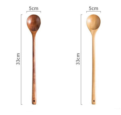 Wood Cooking spoon, 2PCS 13 inches Long Handle Spoons for Mixing,Tasting Stirring food, Large Wooden Cooking Utensils for Cooking and Crafts(Nanmu)