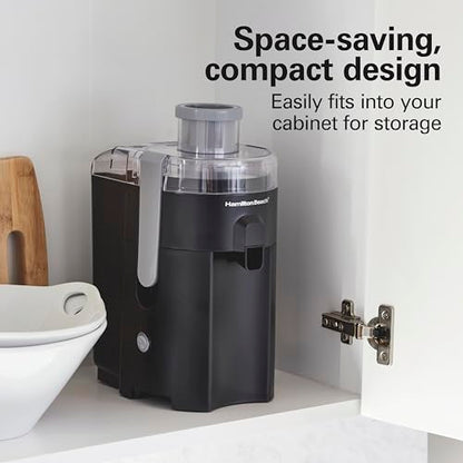 Hamilton Beach HealthSmart Juicer Machine, Compact Centrifugal Extractor, 2.4” Feed Chute for Fruits and Vegetables, Easy to Clean, BPA Free, 400W, Black and Gray (67502)
