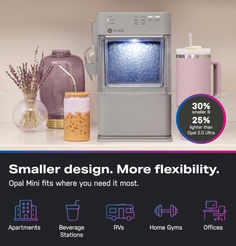 GE Profile Opal Mini Nugget Ice Maker, Portable Countertop Pellet Ice Machine, Soft Chewable Ice, 36 lbs Per Day, Top Fill Water Reservoir, 2 lb Bin, 6 Pack Descaler & Scoop Included, Stone Grey