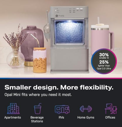 GE Profile Opal Mini Nugget Ice Maker, Portable Countertop Pellet Ice Machine, Soft Chewable Ice, 36 lbs Per Day, Top Fill Water Reservoir, 2 lb Bin, 6 Pack Descaler & Scoop Included, Stone Grey