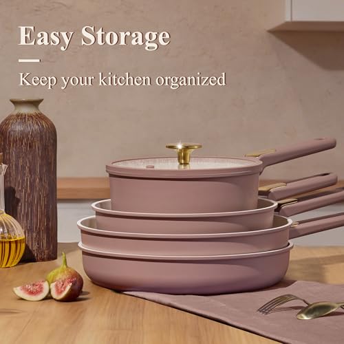 CAROTE Ceramic Cookware Set, Pots and Pans Set Non stick, 14-Piece Induction Cookware, Non toxic Healthy Non Stick Kitchen Cooking Set, with Frying Pans Set,Large Capacity Soup Pot