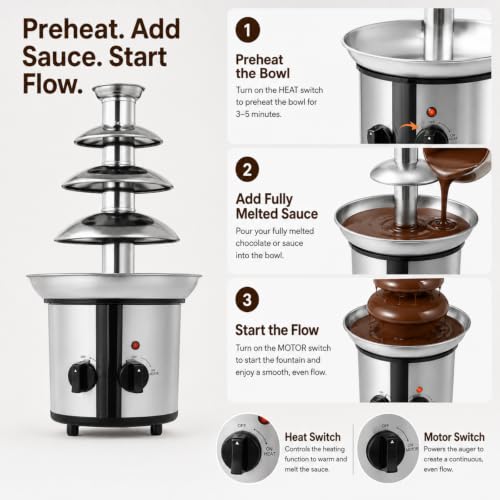 4-Tier Chocolate Fountain Machine, 60 oz Electric Fondue Fountain