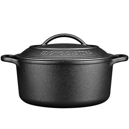 EDGING CASTING Pre-Seasoned Cast Iron Dutch Oven Pot with Lid Dual Handle, Sourdough Bread Baking Pots, Bread Oven, Camping, Grill, Induction, Electric, Round 7 Quart, Black