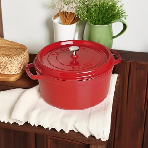 STAUB Cast Iron 7-Qt. Cocotte Round Dutch Oven, Serves 7-8, Cherry