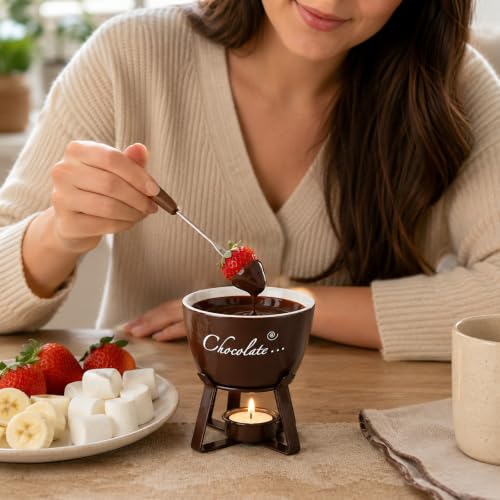 Ceramic Chocolate Melting Cup, Mini Personal Chocolate Fondue Mug with Fork