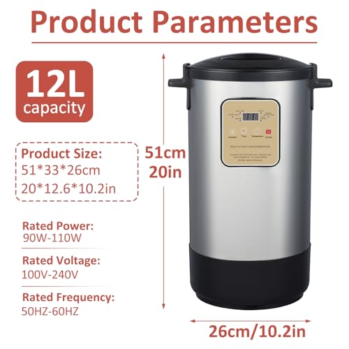 12L/12.68 qt Homemade Yogurt Maker, Commercial Yogurt Maker, Greek Yogurt Machine, Stainless Steel Inner Pot, Time and Temperature Control, for Commercial Home Organic Yogurt, Cheese, Fruit Wine