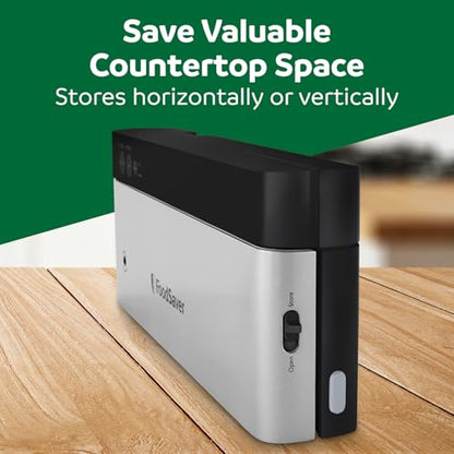 FoodSaver PowerVac Compact Vacuum Sealing Machine Stainless Steel & Black Vertical Storage VS0150 | Preserves freshness reduces bag waste for both dry and wet food