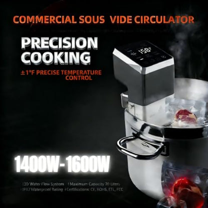 Commercial Sous Vide Precision Cooker 1400W | Fast-Heating Immersion Circulator | Thermal Sous Vide Machine with Accurate Temperature & Timer | IPX7 Waterproof | Quiet | For Restaurants & Home Kitchen
