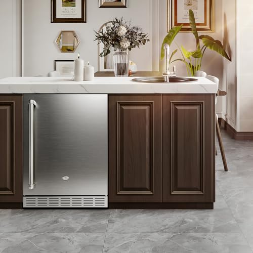 cureder 24 Inch Outdoor Refrigerator, Built-in Stainless Steel Beverage Beer Cooler Under Counter Fridge, Indoor/Outdoor Refrigerator with 3 Shelves for Patio Kitchen and Commercial Use