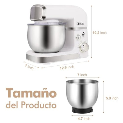 Kitchen in the box Stand Mixer,3.2Qt Mini Electric Food Mixer,6 Speeds Portable Lightweight Kitchen Mixer for Daily Use with Egg Whisk,Dough Hook,Flat Beater (White)