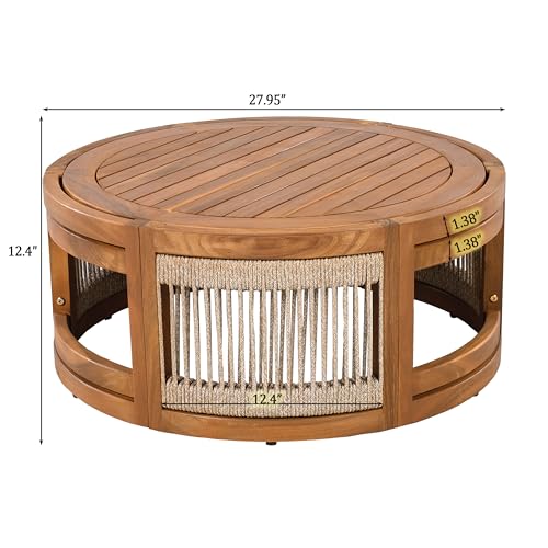 Christopher Knight Home Ayla 7-Seater Patio Furniture Set with Coffee Table, Set of 4 Outdoor Swivel Accent Chair and Sofa Set, 5 Piece Outdoor Acacia Wood Conversation Set with Cushion, Teak+Beige