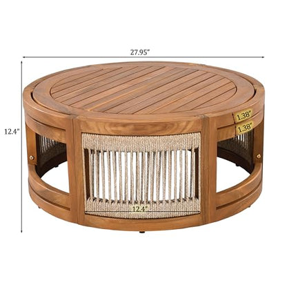 Christopher Knight Home Ayla 7-Seater Patio Furniture Set with Coffee Table, Set of 4 Outdoor Swivel Accent Chair and Sofa Set, 5 Piece Outdoor Acacia Wood Conversation Set with Cushion, Teak+Beige
