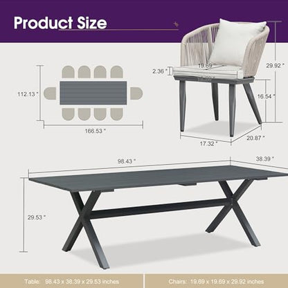 PURPLE LEAF 11 Pieces Patio Dining Set Grey Aluminum Table and Taupe Chairs