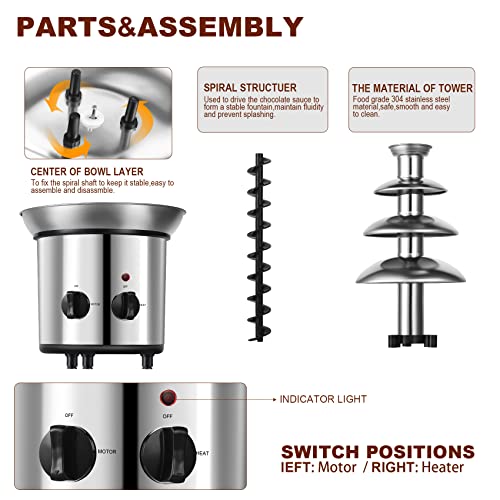 Chocolate Fountain, 4 Tiers Electric Melting Machine Chocolate Fondue Fountain Set with 6pcs Stainless Steel Forks, 4-Pound Capacity for Nacho Cheese, BBQ Sauce, Ranch