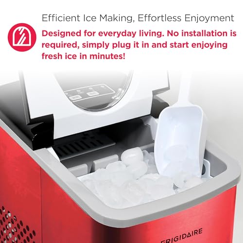 Frigidaire 26 Lbs per Day Portable Compact Maker, Ice Making Machine, Red Stainless, Medium