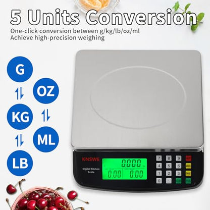 KNSWE Large Kitchen Scale Black 40KG/88LB Commercial Food Scales Digital Weight for Cooking Meat Baking Bread Price Computing 304 Stainless Steel with Parts Counting Deli Stores Tare Function