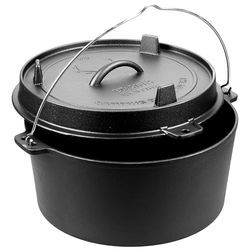 EDGING CASTING Pre-Seasoned Cast Iron Camping Dutch Ovens, Outdoor Camping Dutch Oven Pot with Lid Tripod, 8 Quart