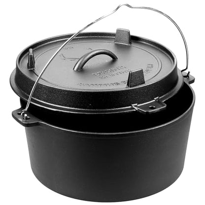 EDGING CASTING Pre-Seasoned Cast Iron Camping Dutch Ovens, Outdoor Camping Dutch Oven Pot with Lid Tripod, 8 Quart