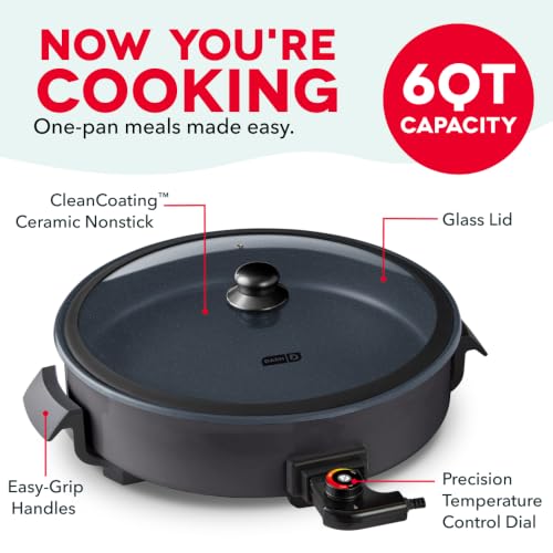 DASH Family Size Electric Skillet with Lid, 6-Quart Ceramic, Forged Iron