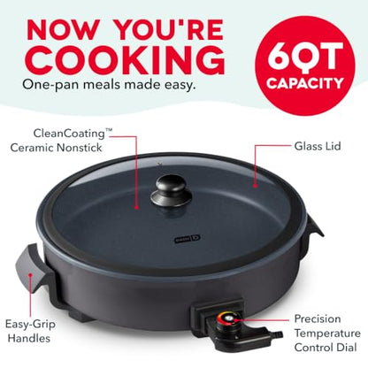 DASH Family Size Electric Skillet with Lid, 6-Quart Ceramic, Forged Iron