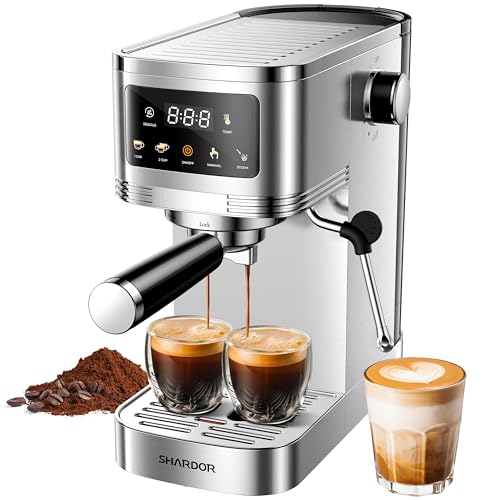 SHARDOR Espresso Machine 20 Bar, Professional Espresso Machine with Milk Frother and Touchscreen, Expresso Coffee Machines with Adjustable Temperature,for Cappuccino, Latte, Stainless Steel, Silver