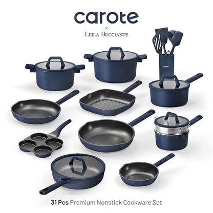 CAROTE 31PCS Pots and Pans Set, Nonstick Cookware Set Kitchen Non Stick Induction Titanium Cookware Non-toxic Granite Cooking set, PFOA Free