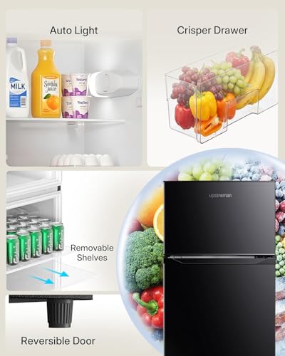 VECU 4.2 Cu.Ft Compact Refrigerator Double Door, Separate Fridge & Freezer Zones, Adjustable Thermostat, Mini Fridge for Kitchen Apartment Dorm Black