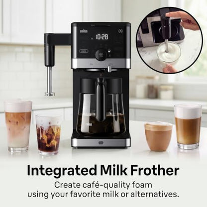 Braun OptiBrew Pro Drip Coffee Maker, Single Serve to 12 Cups, Milk Frother