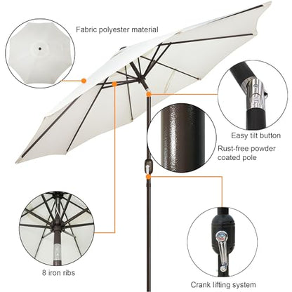 Blissun 9' Outdoor Patio Umbrella, Outdoor Table Umbrella, Yard Umbrella, Market Umbrella with 8 Sturdy Ribs, Push Button Tilt and Crank (Creamy White)