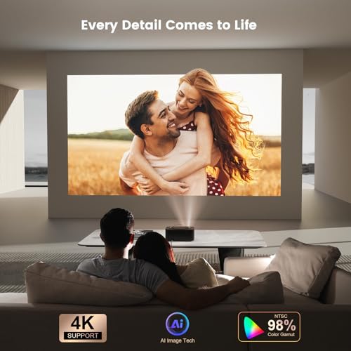 Projector-4K with WiFi and Bluetooth: [Pro-Level Brightness/50W DoIby/Built-in APPs] Outdoor-Projector Smart OS 2.0&AI Auto Focus, ONOAYO Portable Proyector Compatible with Netflix/YouTube/PrimeVideo