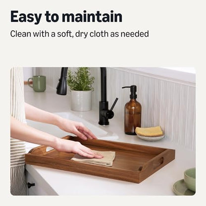Amazon Basics Wooden Serving Tray with Built-in Handles, Acacia Wood, 17 x 12 in.