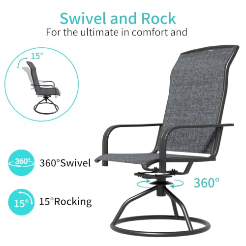 YLGJ&TIDY Patio Swivel Chairs Set,Outdoor Dining Chairs with High Back,All Weather Breathable Textilene,360° Rotating 15° (Gray-3, 2-piece)