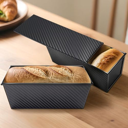 Shinsin Pullman Loaf Pan with Lid 13x4, 2.2 lb Dough Capacity Bread Loaf Pan, PFTE and PFOA-Free, Healthy Baking for Homemade Sourdough & Sandwich Bread, Nonstick & Easy Clean (Black)